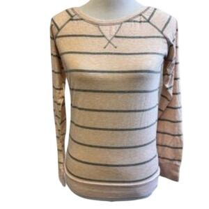 Poof!‎ Striped Raglan Long Sleeve Sweatshirt Tan Gray Women's Top NWT